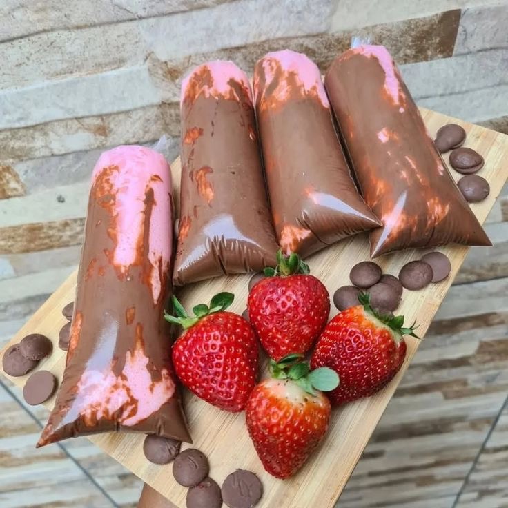 Geladinhos de morango e chocolate
